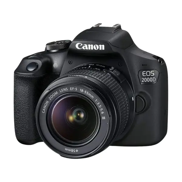 Canon EOS 2000D DSLR camera with 18-55mm lens front view