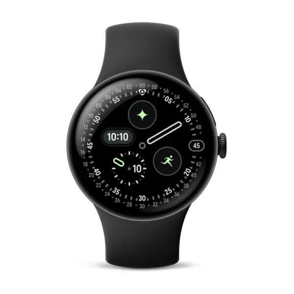 Google Pixel Watch 4 Matte Black Aluminum case with Obsidian Active Band view 2