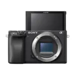 Sony Alpha a6400 mirrorless camera body with sensor exposed and flip screen up