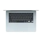 Apple MacBook Air 13-inch (M4, 2025) in Sky Blue color, top-down view of keyboard and trackpad