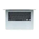 Apple MacBook Air 15-inch (M4, 2025) in Sky Blue color, top-down view of keyboard and trackpad