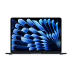 Apple MacBook Air 13-inch M5 in Midnight, open and facing forward, showing the display and the base