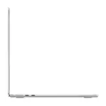 MacBook Air 13-inch M5 in Silver, open and seen from the left side, showing the MagSafe 3 charging port and two Thunderbolt ports