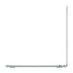 MacBook Air 13-inch M5 in Sky Blue, open and seen from the right side, showing the 3.5 mm headphone jack