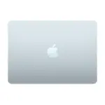 Closed Apple MacBook Air 13-inch M5 in Sky Blue seen from above, Apple logo centred on the lid