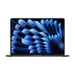 Apple MacBook Air 15-inch M5 in Midnight, open and facing forward, showing the display and the base
