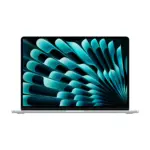 Apple MacBook Air 15-inch M5 in Silver, open and facing forward, showing the display and the base
