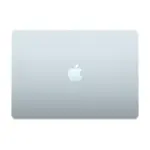 Closed Apple MacBook Air 15-inch M5 in Sky Blue seen from above, Apple logo centred on the lid