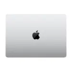Apple MacBook Pro 14-inch in Silver, closed, viewed from above showing the lid and Apple logo