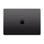 Apple MacBook Pro 14-inch in Space Black, closed, viewed from above showing the lid and Apple logo