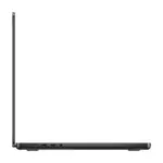 MacBook Pro 14-inch M5 Pro in Space Black, open and seen from the left side, showing the MagSafe 3 port, two Thunderbolt ports and the 3.5 mm headphone jack