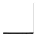 MacBook Pro 14-inch M5 Pro in Space Black, open and seen from the right side, showing the SDXC card slot, a Thunderbolt port and the HDMI port