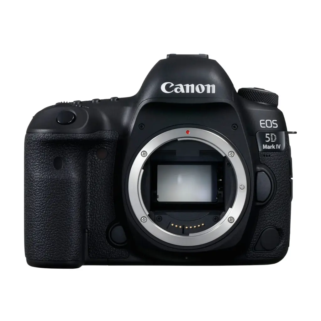 Canon EOS 5D Mark IV DSLR body, front view, EF mount without lens
