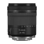 Canon RF 24-105mm F4-7.1 IS STM lens, side view with the zoom scale and the RF mount