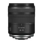 Canon RF 28-70mm F2.8 IS STM lens, side view with the Canon logo and zoom scale