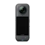 Insta360 X5 8K 360 camera in Midnight Black, front view showing the touchscreen and one lens.