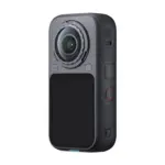 Insta360 X6 360 camera in Midnight Black, angled front view showing the lens and touchscreen.