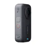 Insta360 X6 360 camera in Midnight Black, angled side view showing the controls.