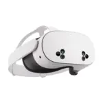 Meta Quest 3S all-in-one VR headset, right quarter view showing the front cameras.