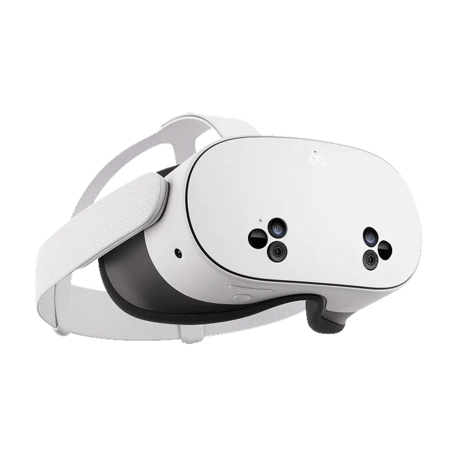 Meta Quest 3S all-in-one VR headset, right quarter view showing the front cameras. Meta Quest 3S all-in-one VR headset, right quarter view showing the front cameras.