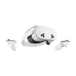 Meta Quest 3S all-in-one VR headset, shown with the two Touch Plus controllers.