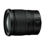 Nikkor Z 24-70mm f/4 S lens, angled view showing the front element and the zoom scale