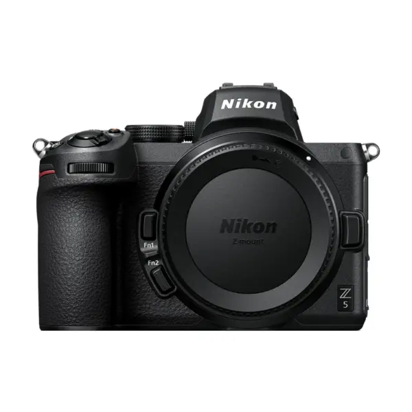 Nikon Z 5 mirrorless camera body, front view with the body cap fitted