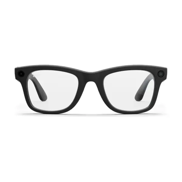 Ray-Ban Meta Wayfarer (Gen 2) smart glasses, Matte Black frame with Clear lenses, front view.