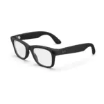 Ray-Ban Meta Wayfarer (Gen 2) smart glasses, Matte Black frame with Clear lenses, left quarter view.