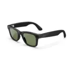 Ray-Ban Meta Wayfarer (Gen 2) smart glasses, Shiny Black frame with G-15 Green lenses, left quarter view.