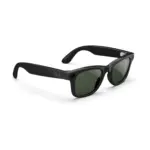 Ray-Ban Meta Wayfarer (Gen 2) smart glasses, Shiny Black frame with Green Transitions lenses, right quarter view.
