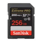 SanDisk Extreme PRO SDHC and SDXC UHS-I memory card, 256GB, front view.