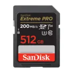 SanDisk Extreme PRO SDHC and SDXC UHS-I memory card, 512GB, front view.