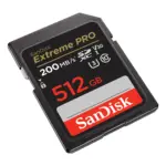 SanDisk Extreme PRO SDHC and SDXC UHS-I memory card, 512GB, angled view from the left.