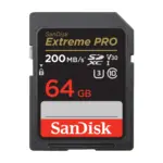 SanDisk Extreme PRO SDHC and SDXC UHS-I memory card, 64GB, front view.