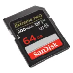SanDisk Extreme PRO SDHC and SDXC UHS-I memory card, 64GB, angled view from the left.