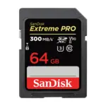 SanDisk Extreme PRO SDXC UHS-II memory card, 64GB, front view.