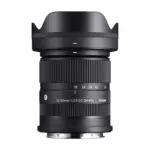 Sigma 18-50mm f/2.8 DC DN Contemporary for Canon RF-mount - front angled view with the lens hood fitted