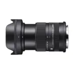 Sigma 18-50mm f/2.8 DC DN Contemporary for Canon RF-mount - side view with the lens hood fitted and the barrel at the 18mm position