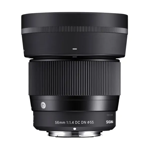Sigma 56mm f/1.4 DC DN Contemporary for Sony E-mount - side view with hood