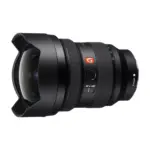 Sony FE 12-24mm F2.8 GM lens, angled view with the integral petal hood and the front element visible