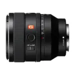 Sony FE 50mm F1.4 GM lens, side view without the hood, showing the hood bayonet lugs, focus ring, focus hold button, AF/MF focus mode switch, aperture ring and E-mount