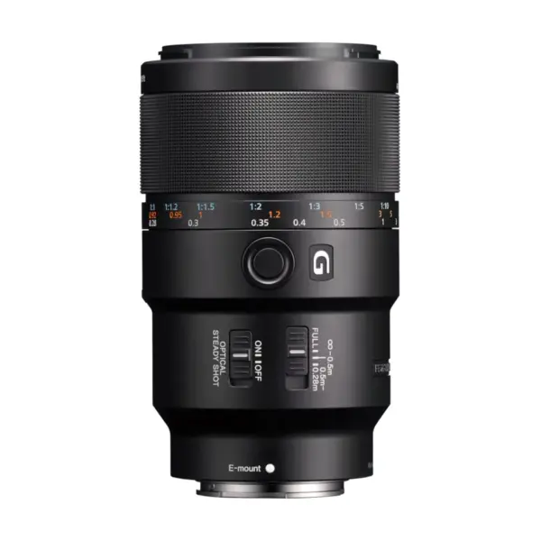 Sony FE 90mm F2.8 Macro G OSS lens - side view showing the switch panel