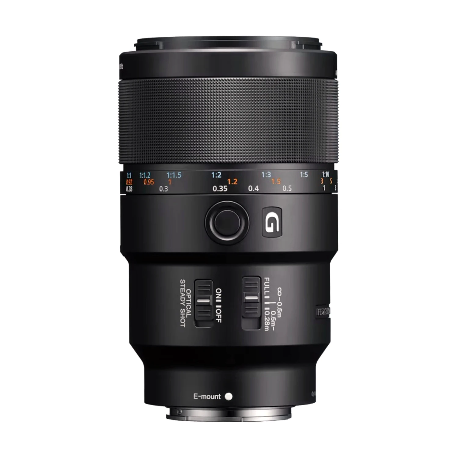 Sony FE 90mm F2.8 Macro G OSS Full-Frame E-Mount Macro Lens - 1:1 Magnification, Optical SteadyShot, SEL90M28G Sony FE 90mm F2.8 Macro G OSS lens - side view showing the switch panel