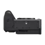 Sony FX3 camera body, bottom view with the tripod socket and battery compartment door