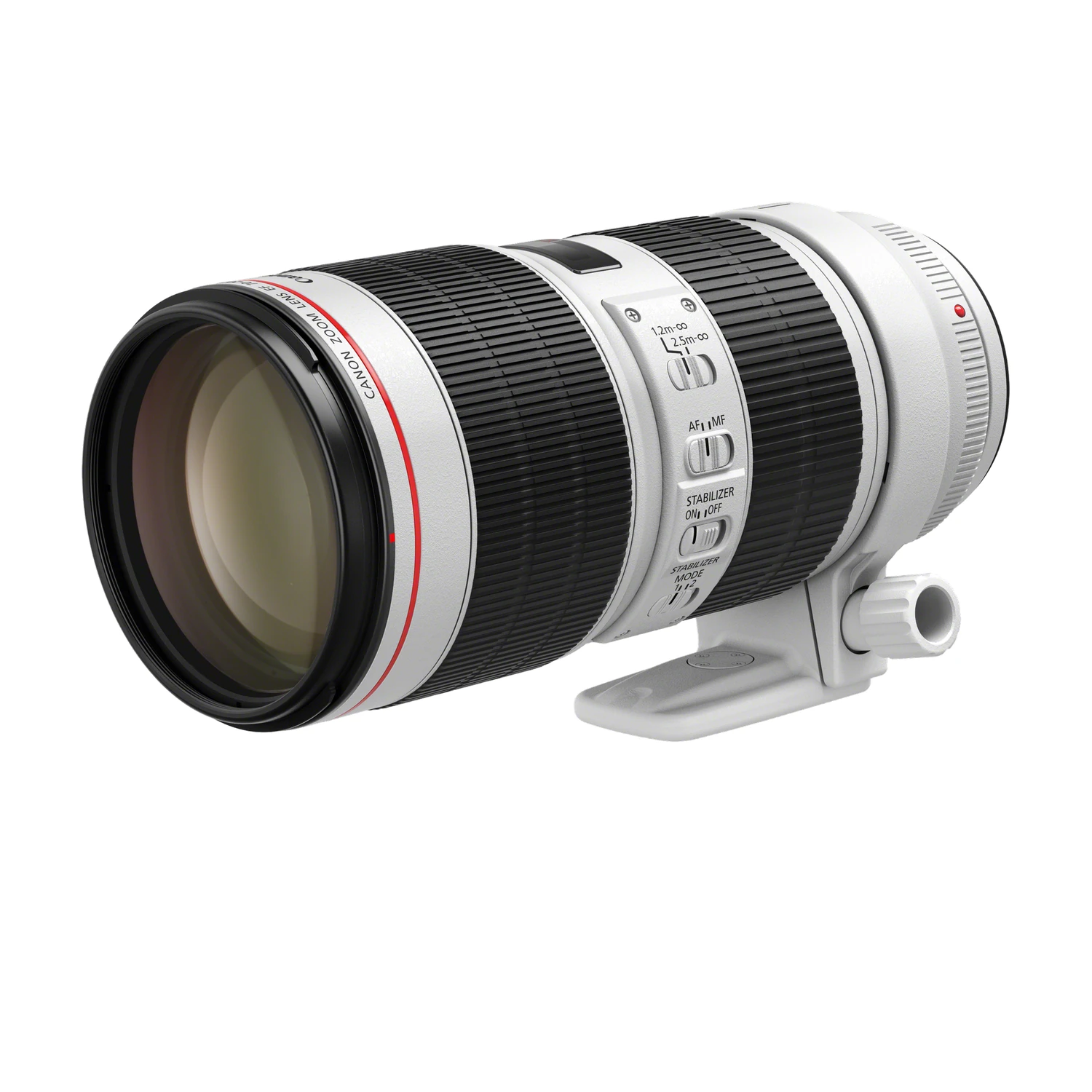 Canon EF 70-200mm f/2.8L IS III USM - view 1 Canon EF 70-200mm f/2.8L IS III USM lens, angled view with tripod collar fitted