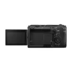 Canon EOS C50 cinema camera, rear view with touchscreen swung out