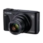 Canon PowerShot SX740 HS Lite Edition compact camera in black, front three-quarter view with the zoom lens extended