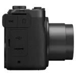 Canon PowerShot V1 compact camera, side view showing microphone, headphone, USB-C and HDMI ports