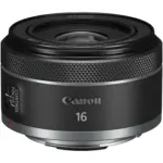 Canon RF 16mm F2.8 STM lens, front view showing the front element and 43mm filter thread